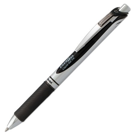 PENTEL EnerGel RTX Gel Pen, Retractable, Medium 0.7 mm, Black Ink, Black/Silver Barrel, 12PK BL77PC12A1